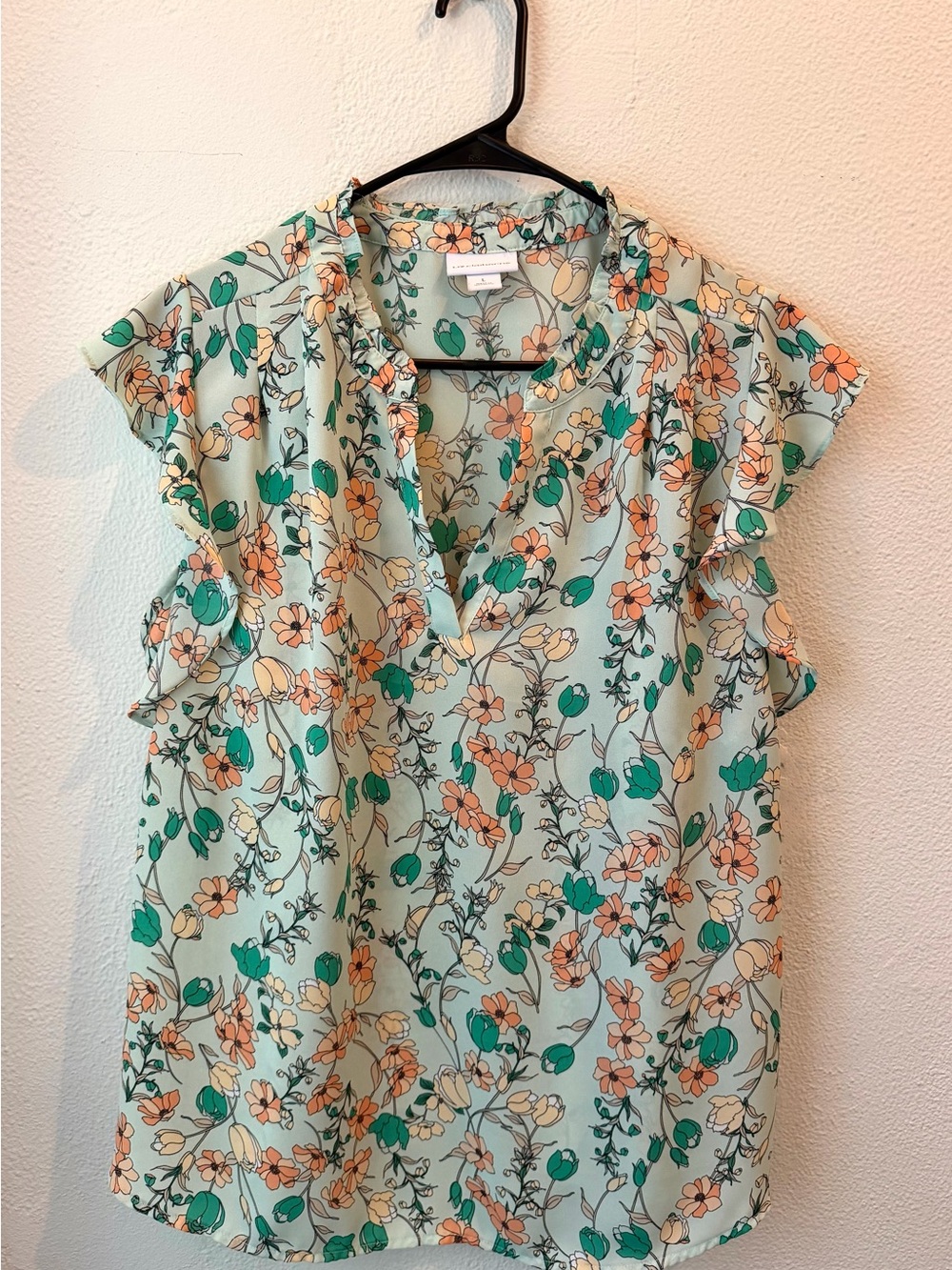 Liz Claiborne Mint Floral Ruffle Cap-Sleeve Blouse